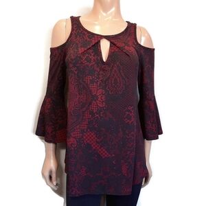 3/$20 LAURA Cold Shoulder Bell Sleeve Lace Print Top Gothic Vamp Romantic